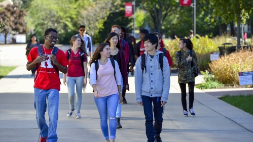 Students walking on campus