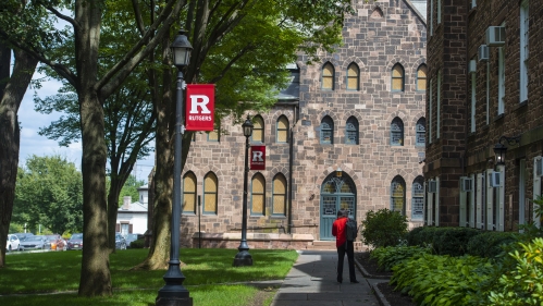 Block R banners on the Old Queens campus in New Brunswick, NJ.