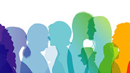  rainbow colored silhouette of group of people