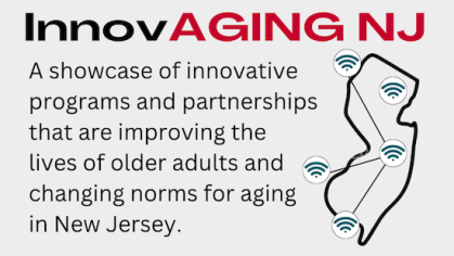 Text on grey background with "InnovAging" title and vector image of New Jersey