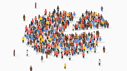 Vector image of pie chart made of small people
