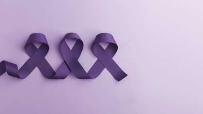 purple ribbons representing domestic violence