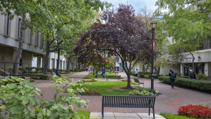 Early fall view of Doctor Hilda Hidalgo Way on the Rutgers Newark campus