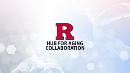 Abstract geometric design in patel colors with Rutgers logo in the middle of the design
