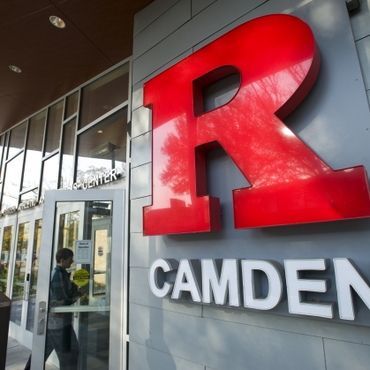 Rutgers Camden logo on building