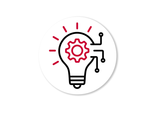 Red and black vector of light bulb with mechanical elements