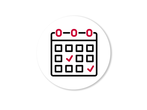 Vector image of a calendar with black squares and two red check marks for dates